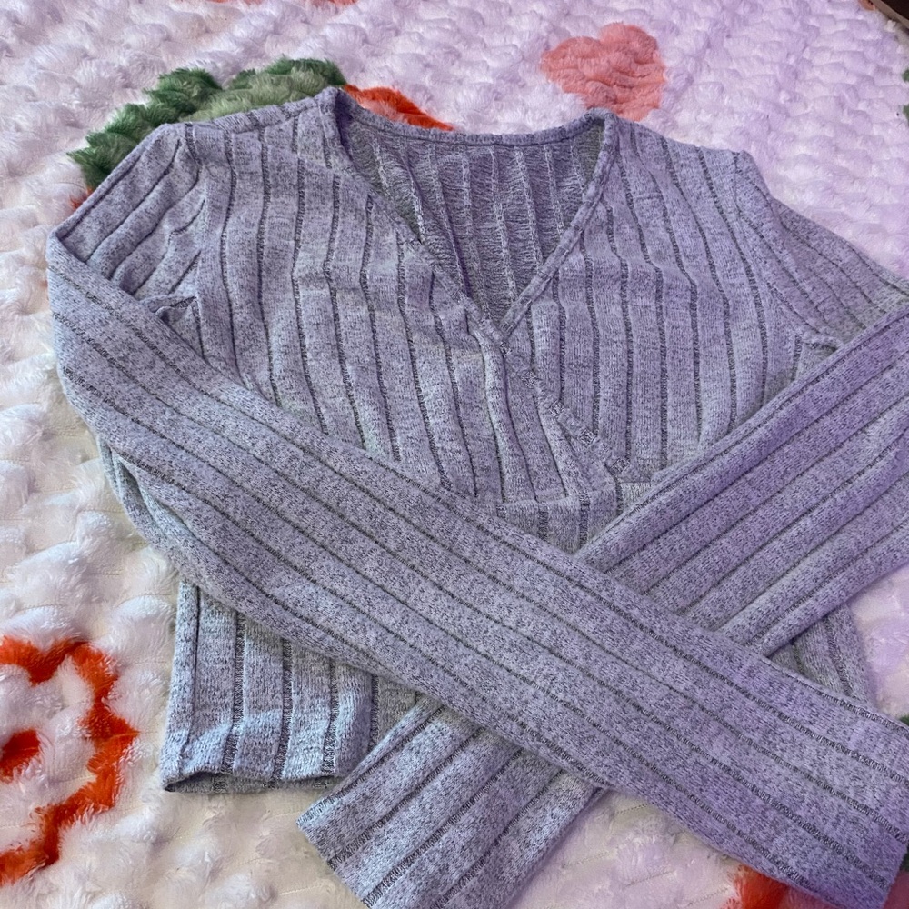 SHEIN Gray V-Neck Cable Knit Sweater